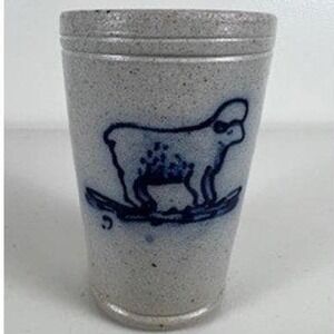 Vintage Rowe Pottery Works 1988 Handcrafted Sheep Salt Glazed Crock Stoneware